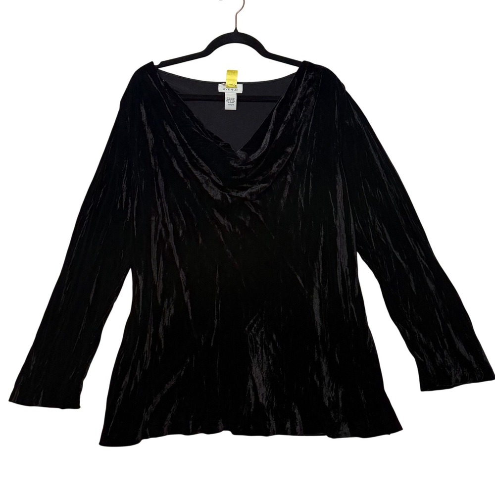 Avenue 18/20 Velvet‎ Cowl Neck Top Black Long Sleeve Holiday Goth Luxe Y2K Retro